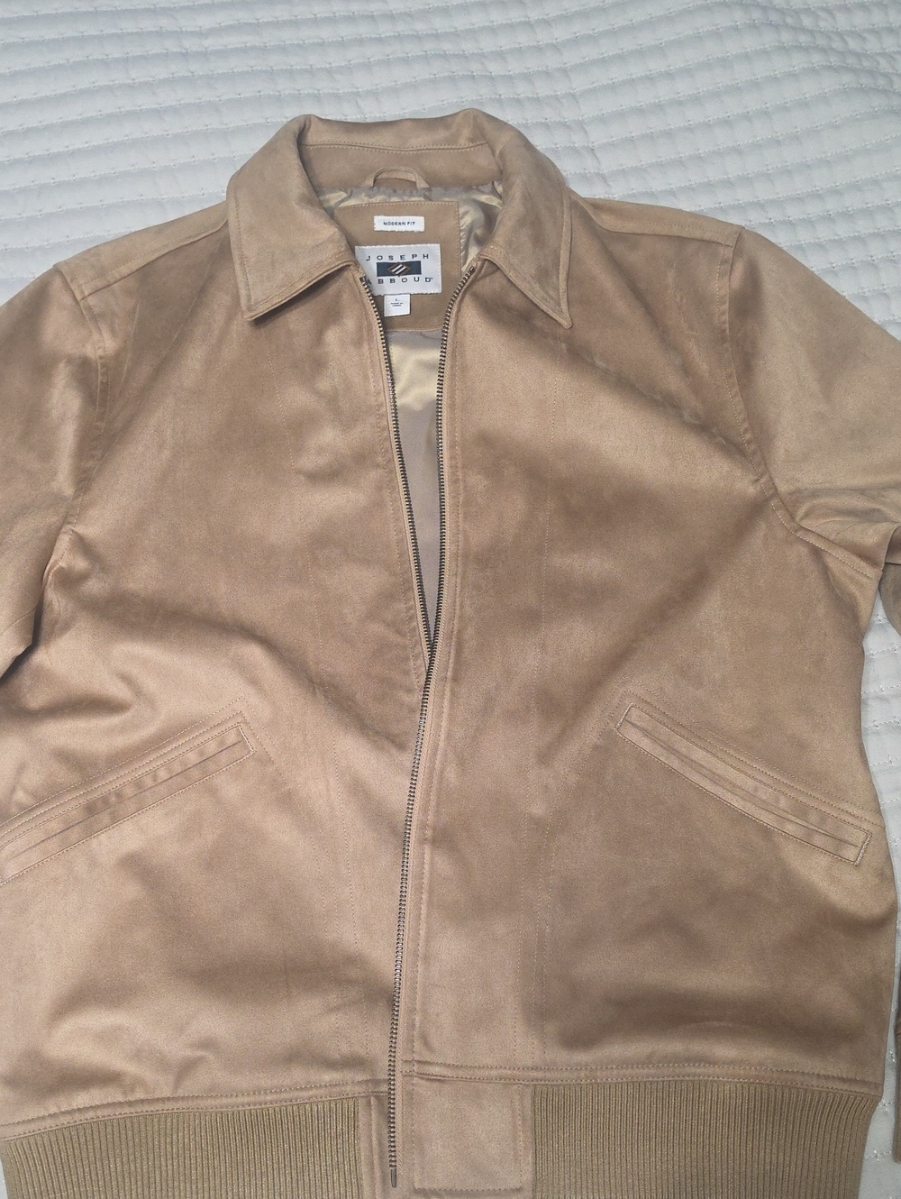 Joseph Abboud Tan Faux  Suede Bomber Jacket